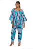 2 Piece Turquoise African Print Blouse and Pant set