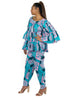 2 Piece Turquoise African Print Blouse and Pant set
