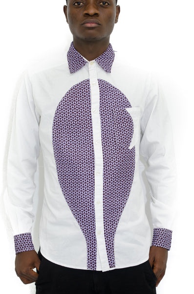 African wax print long sleeve Shirt in white and Lavender color
