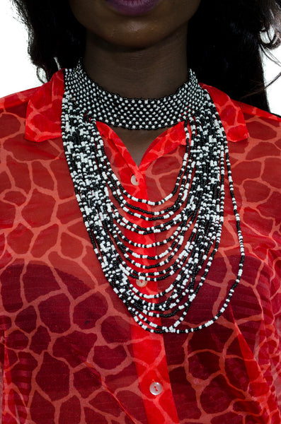 African beaded cascade necklace